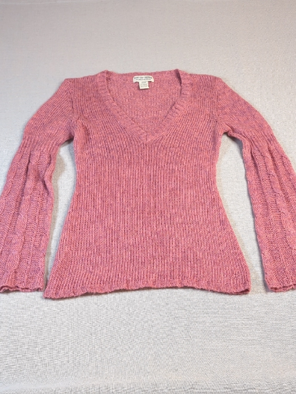 Next Era Couture Pink V Neck Knit Sweater Medium Soft‎ Stretch Bell Sleeves